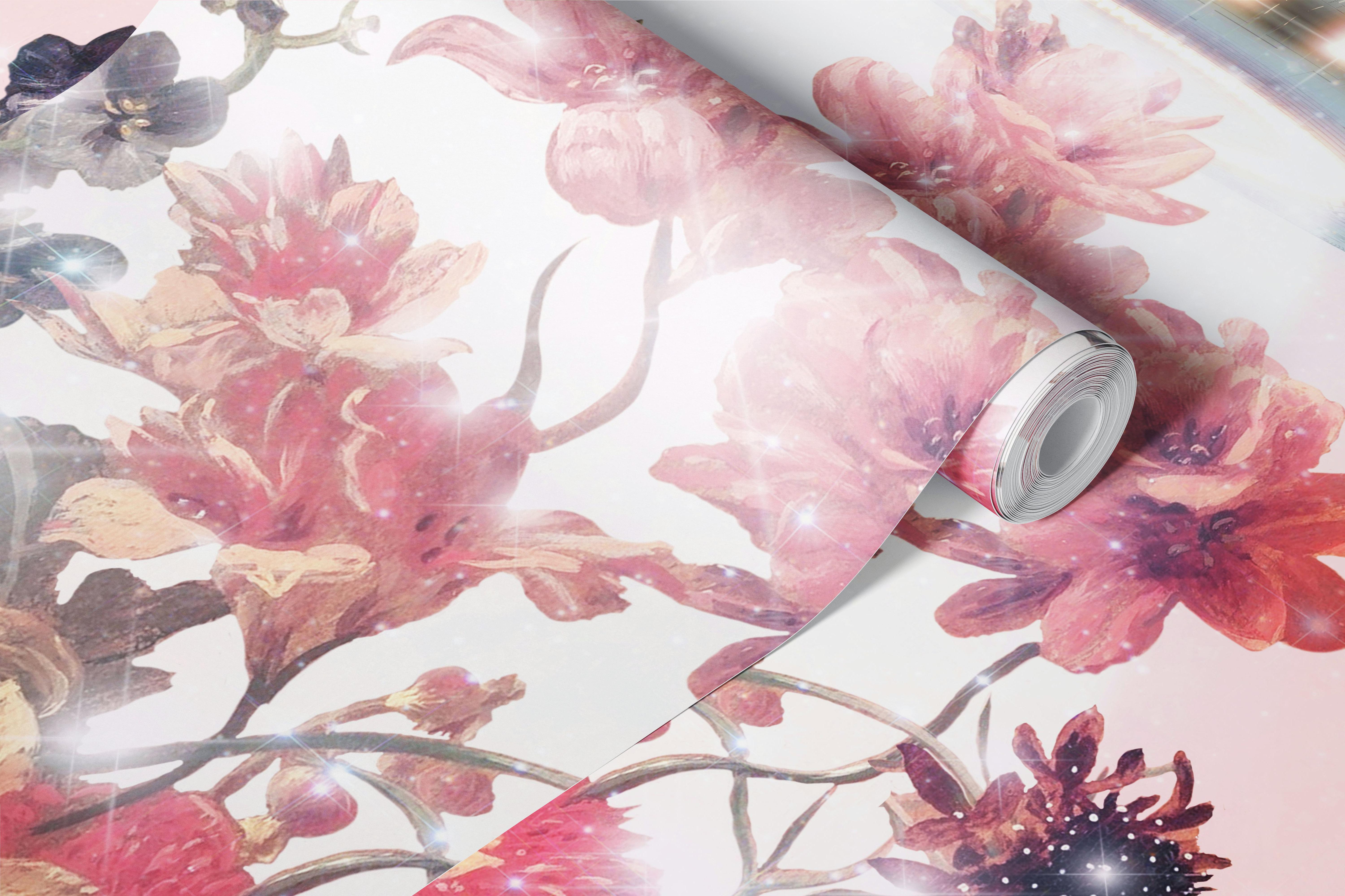 Pink floral UFO wallpaper in a styled room