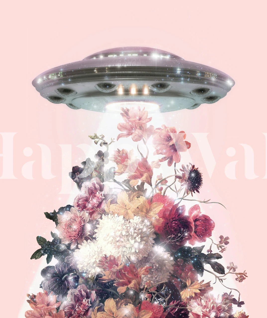 Pink room with UFO floral wallpaper