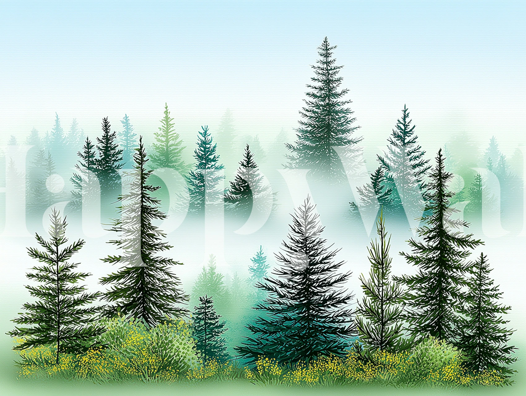 Foggy Pine Woodland behang