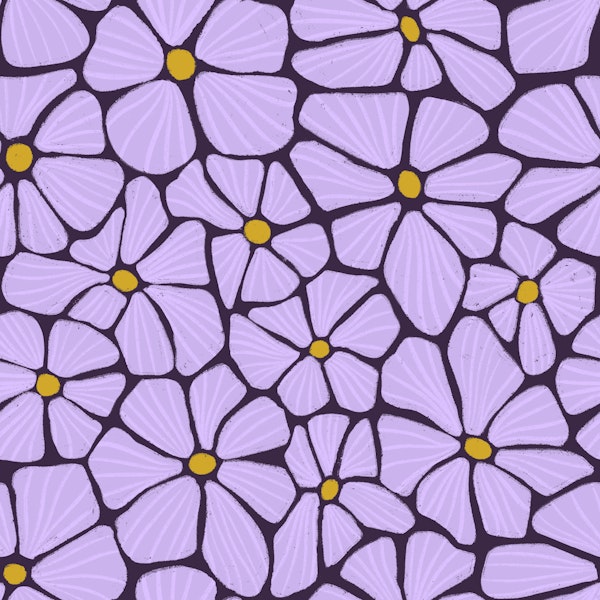 Retro Mosaic Flowers Lavender Plum