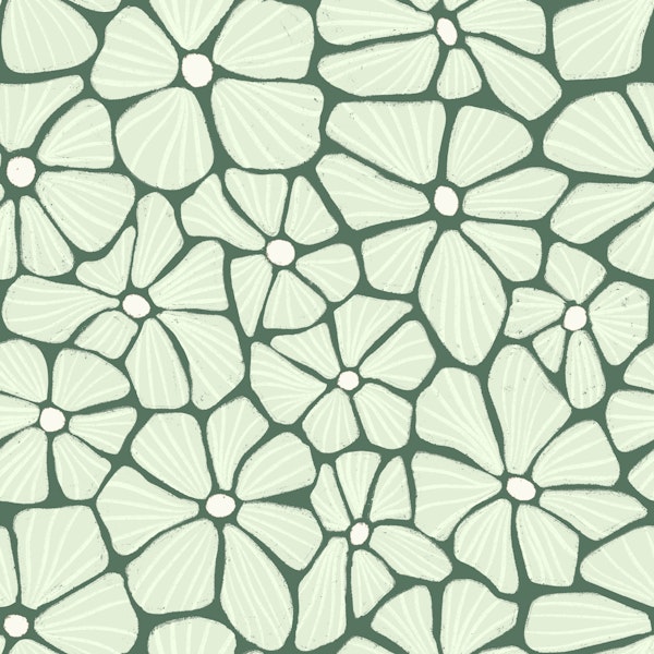 Retro Mosaic Flowers Muted Sage