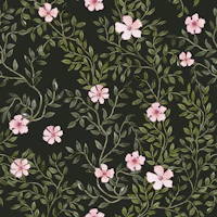 Blush Blossoms on Dark Green wallpaper