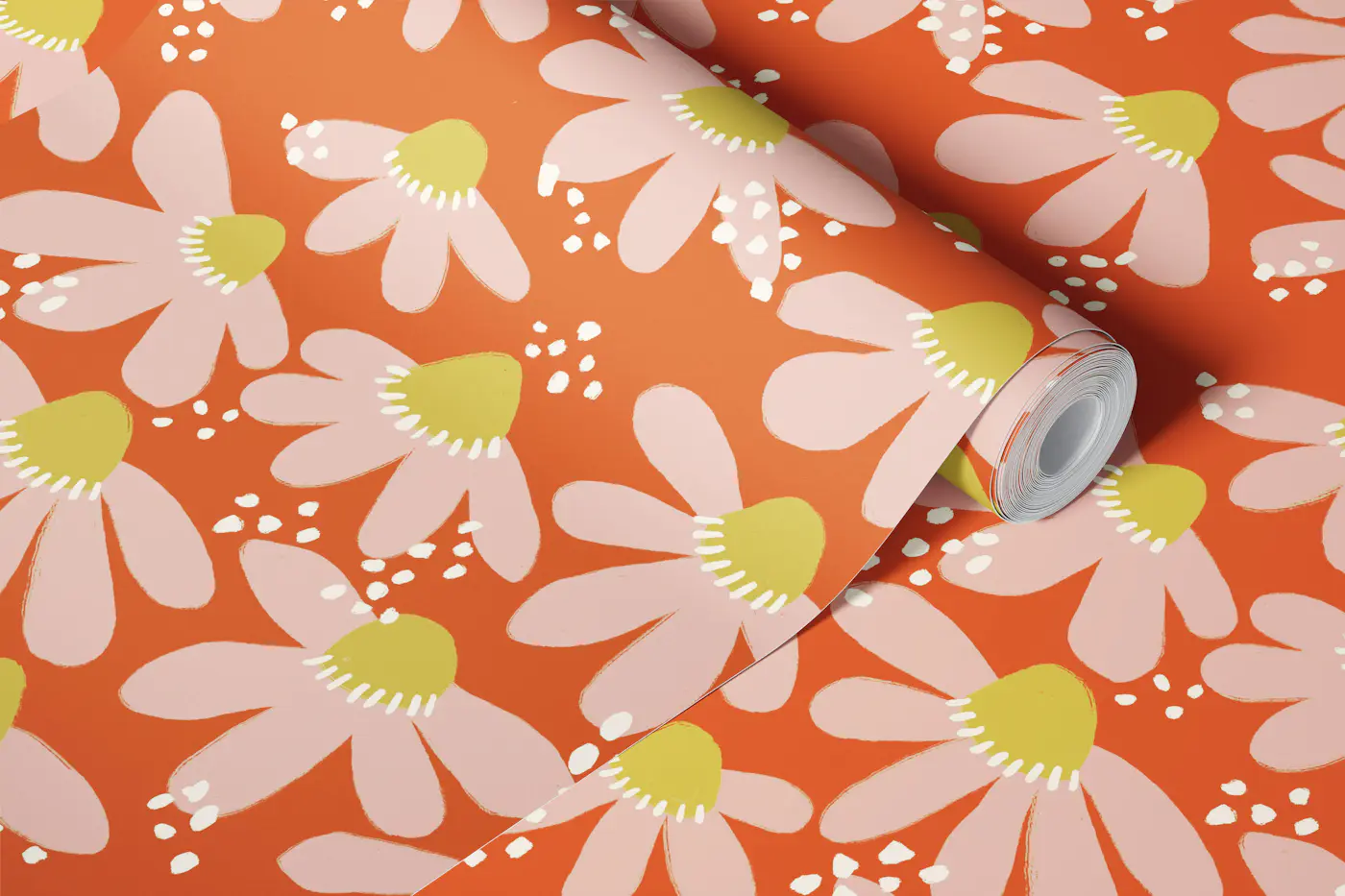 Warm Terracotta and Clay Coneflower Pattern wallpaper roll