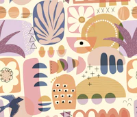 Mod Art Collage in Dusty Vintage Rose wallpaper