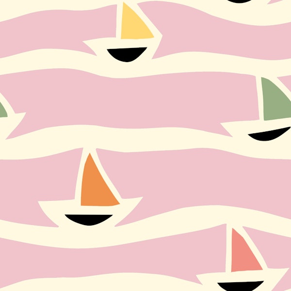 Sailboats on Soft Blush Wave Stripes