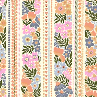 Folk Florals in Dusty Rose Stripes wallpaper