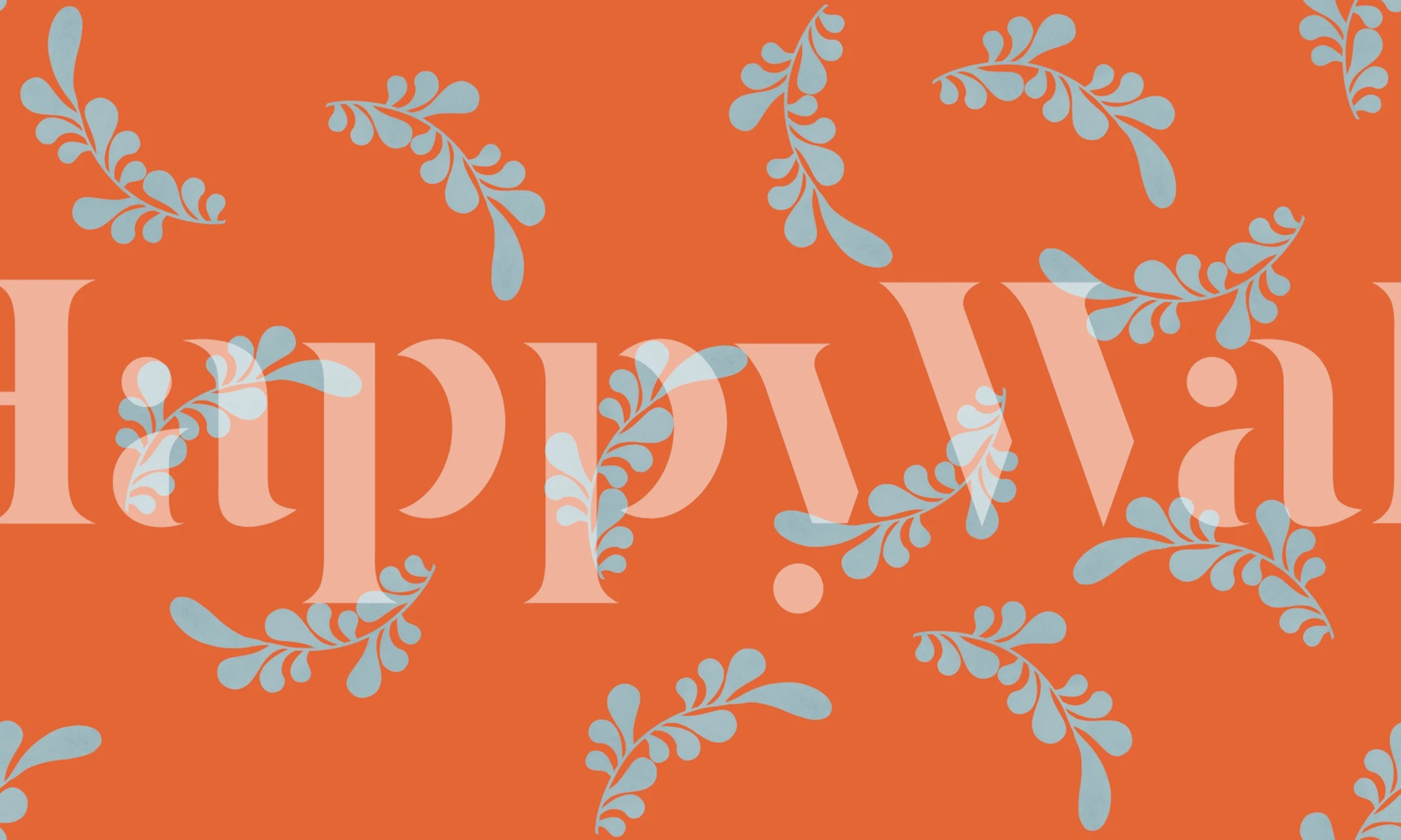 Orange room with minimal leaf wallpaper