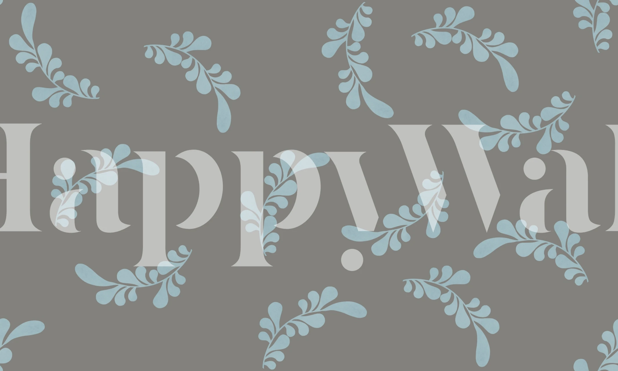 Light blue leaf wallpaper in a warm grey room