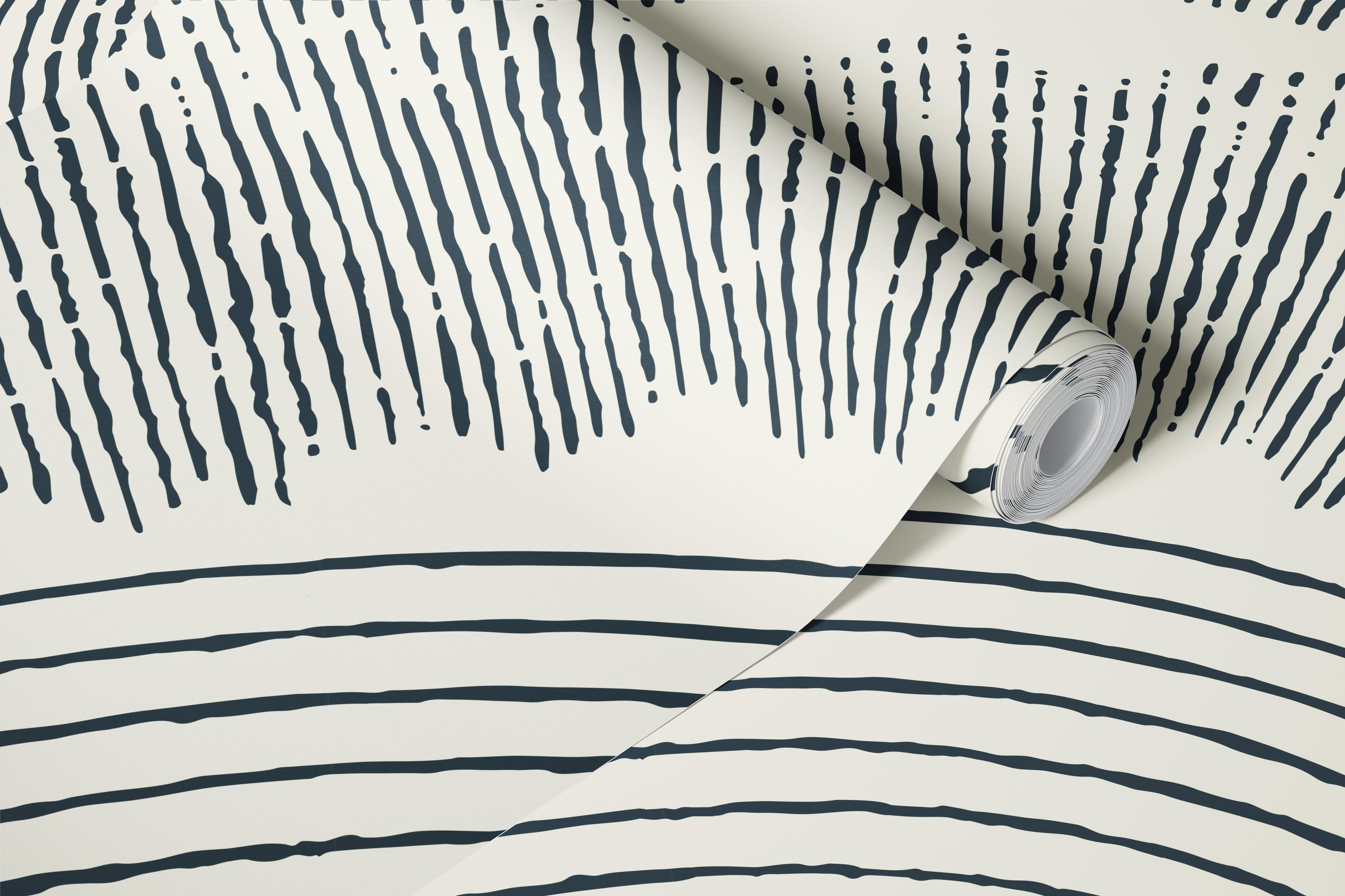 Ivory retro wave lines wallpaper in a room