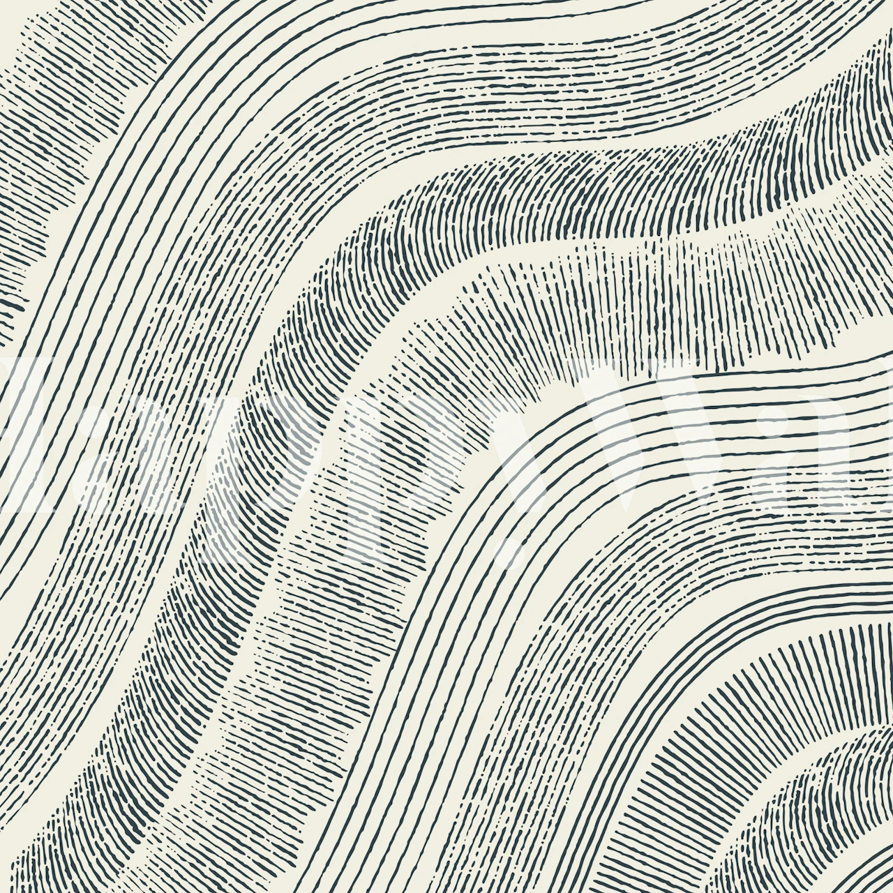 Ivory room with retro etched wave lines wallpaper