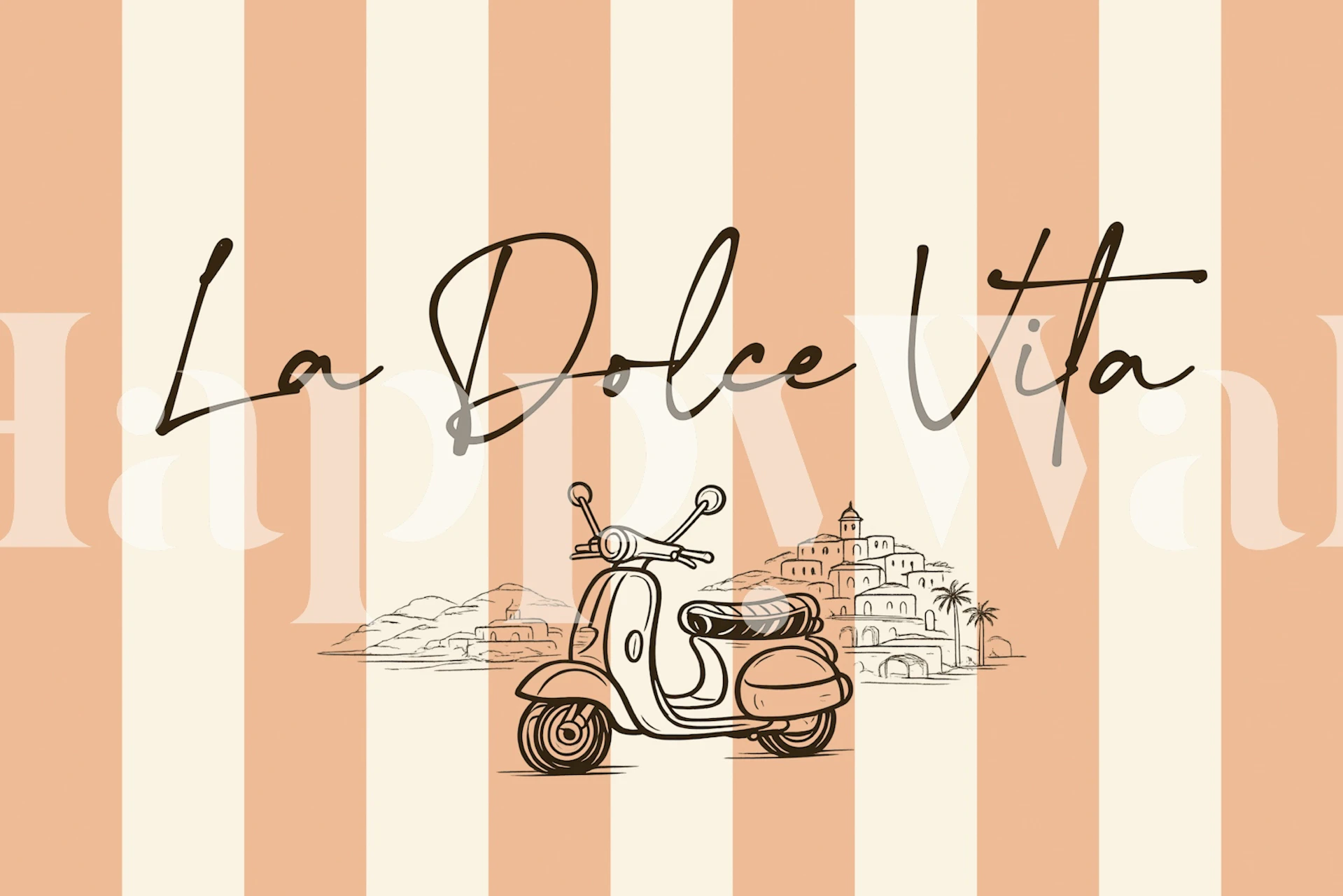 Mediterranean scooter wallpaper in a peach room
