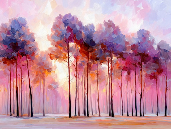 Dreamy Pink Forest Sunset