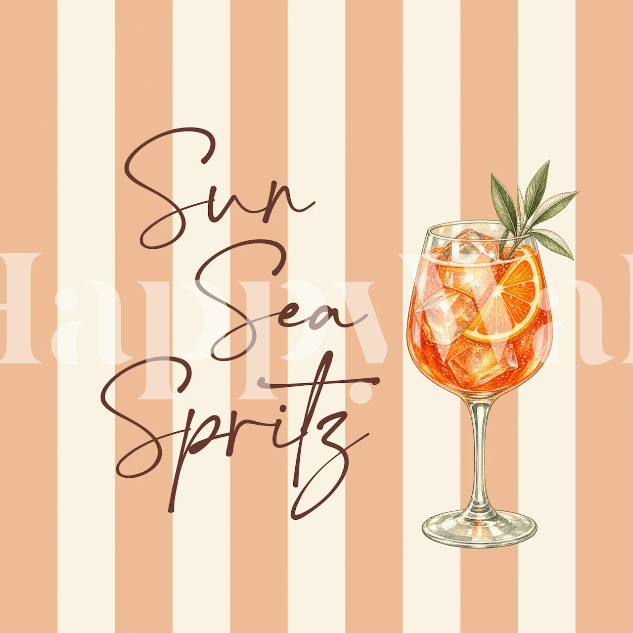 Peach striped cocktail wallpaper in a styled room