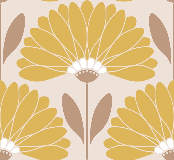 Ochre Daisies with Muted Brown Leaves - Large