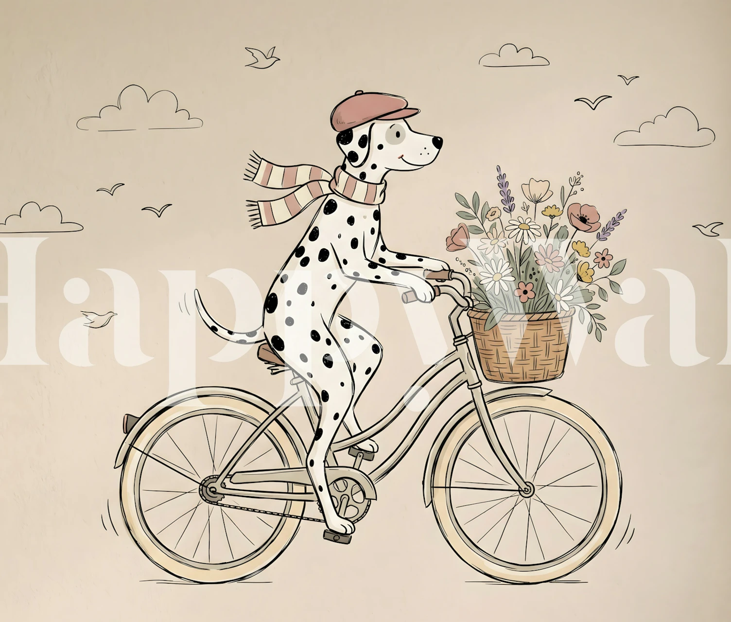 Dalmatian on bicycle wallpaper in a room