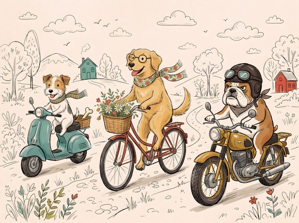 Dogs on Vintage Bikes