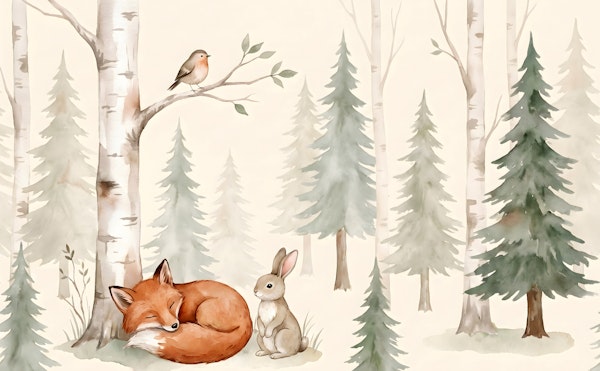 Sleeping Fox in Birch Forest