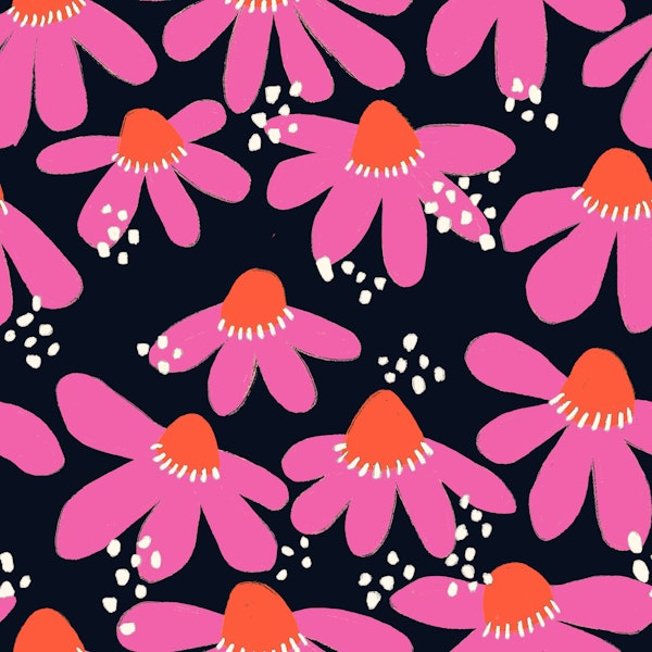 Bold Blooming Flowers on Midnight Black