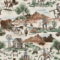 Western Cowboy Ranch Scene Pattern L wallpaper