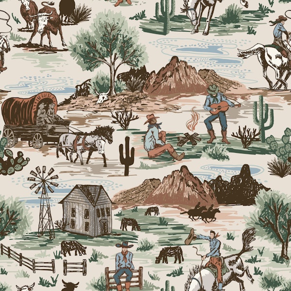 Western Cowboy Ranch Scene Pattern L