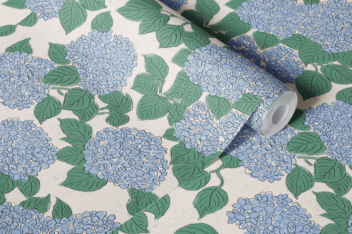 Vintage Blue Hydrangea Garden wallpaper roll