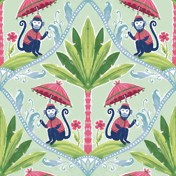 Whimsical Jungle Monkeys And Palms