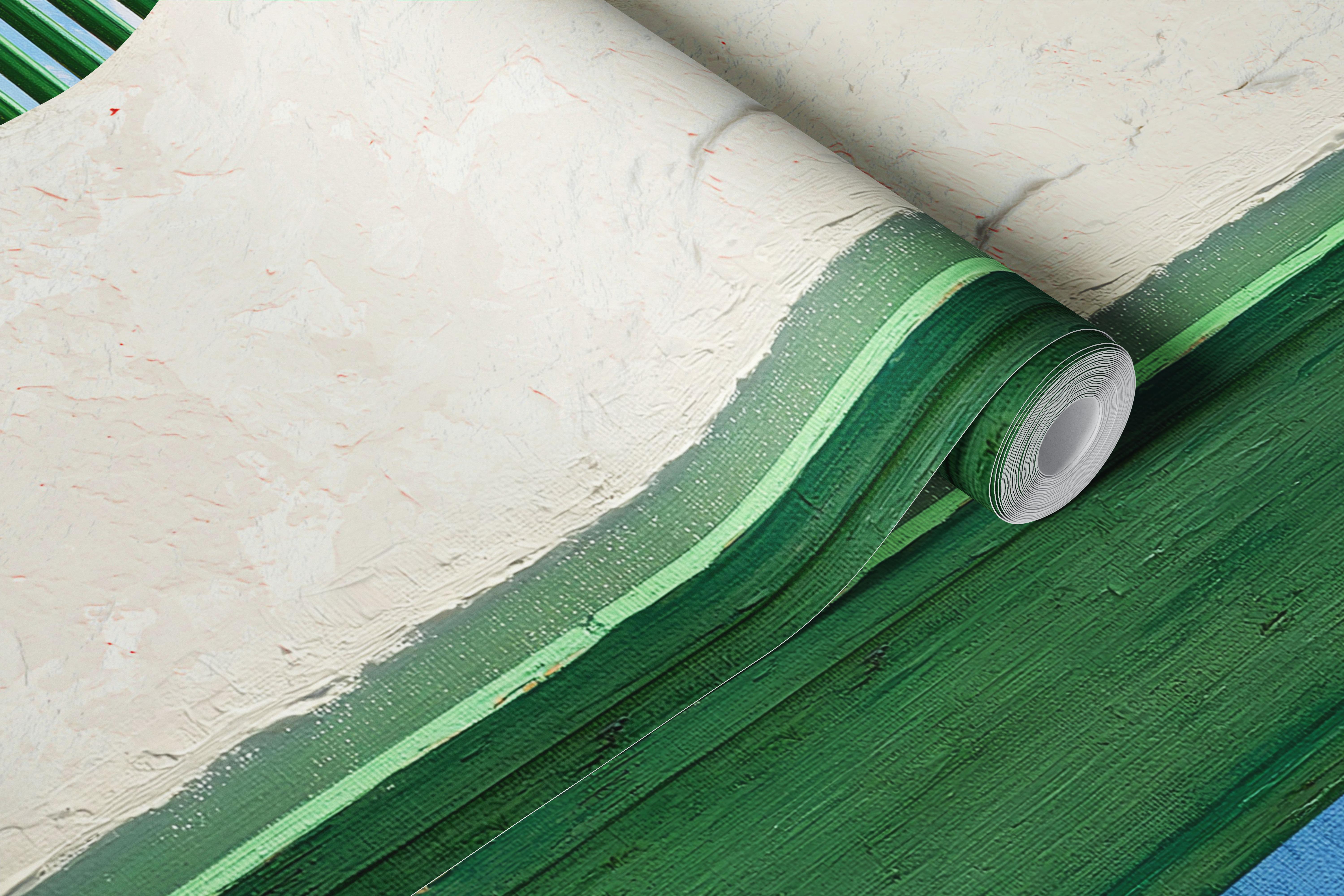 Mediterranean wallpaper in room with green shutters (5/10)