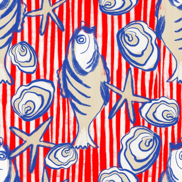 Nautical Fish and Oyster Stripes