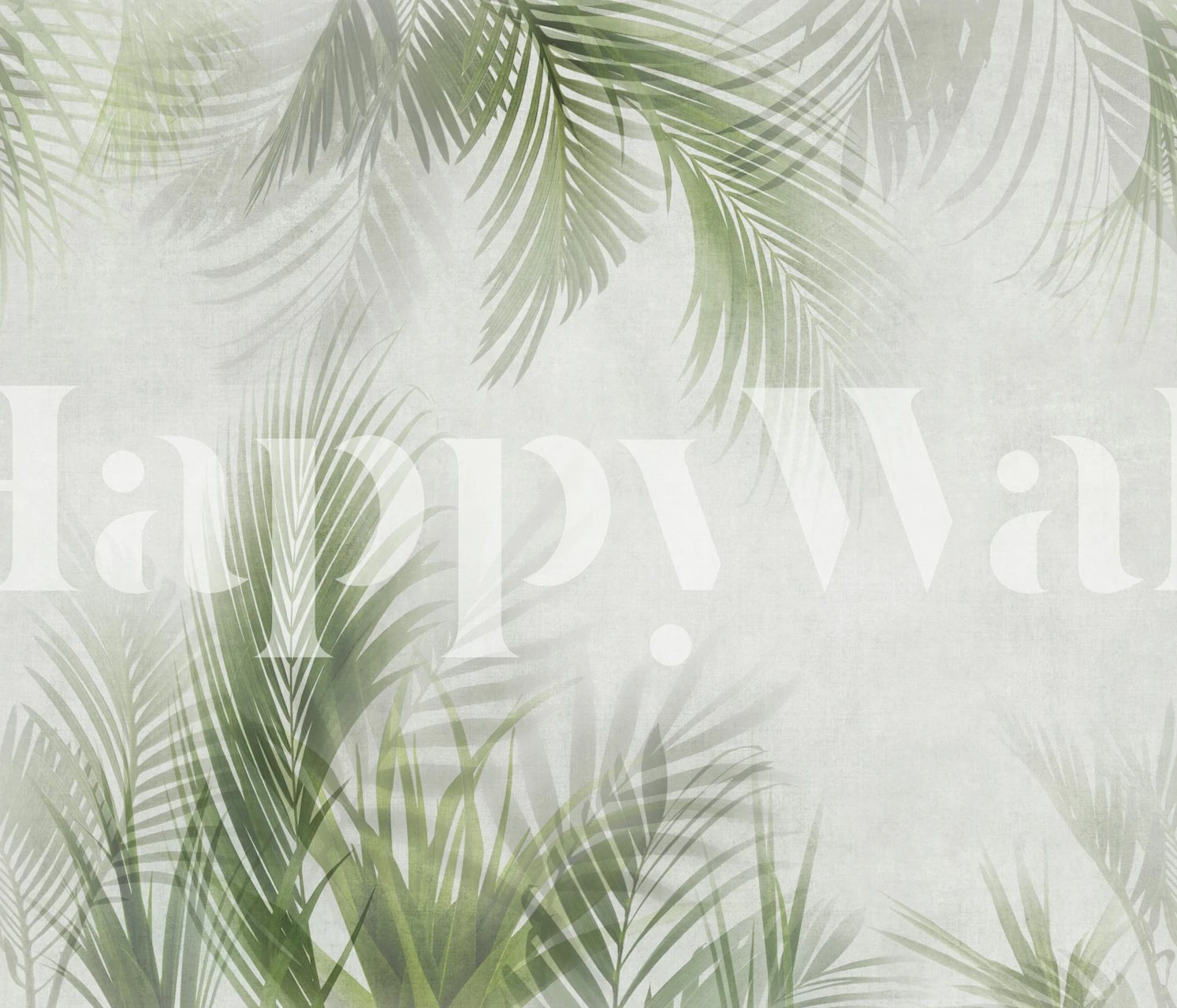 Soft green jungle palm leaves wallpaper in a room