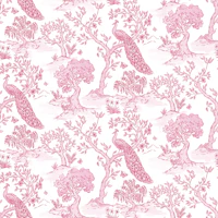 Pink Peacock Garden Toile wallpaper
