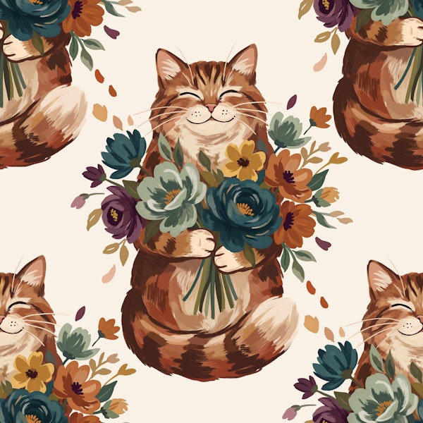 Autumn Floral Tabby Cat