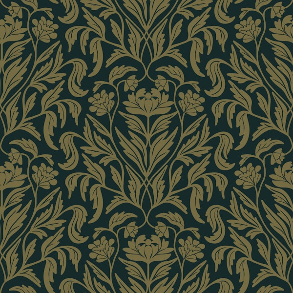 Dark Teal Botanical Damask