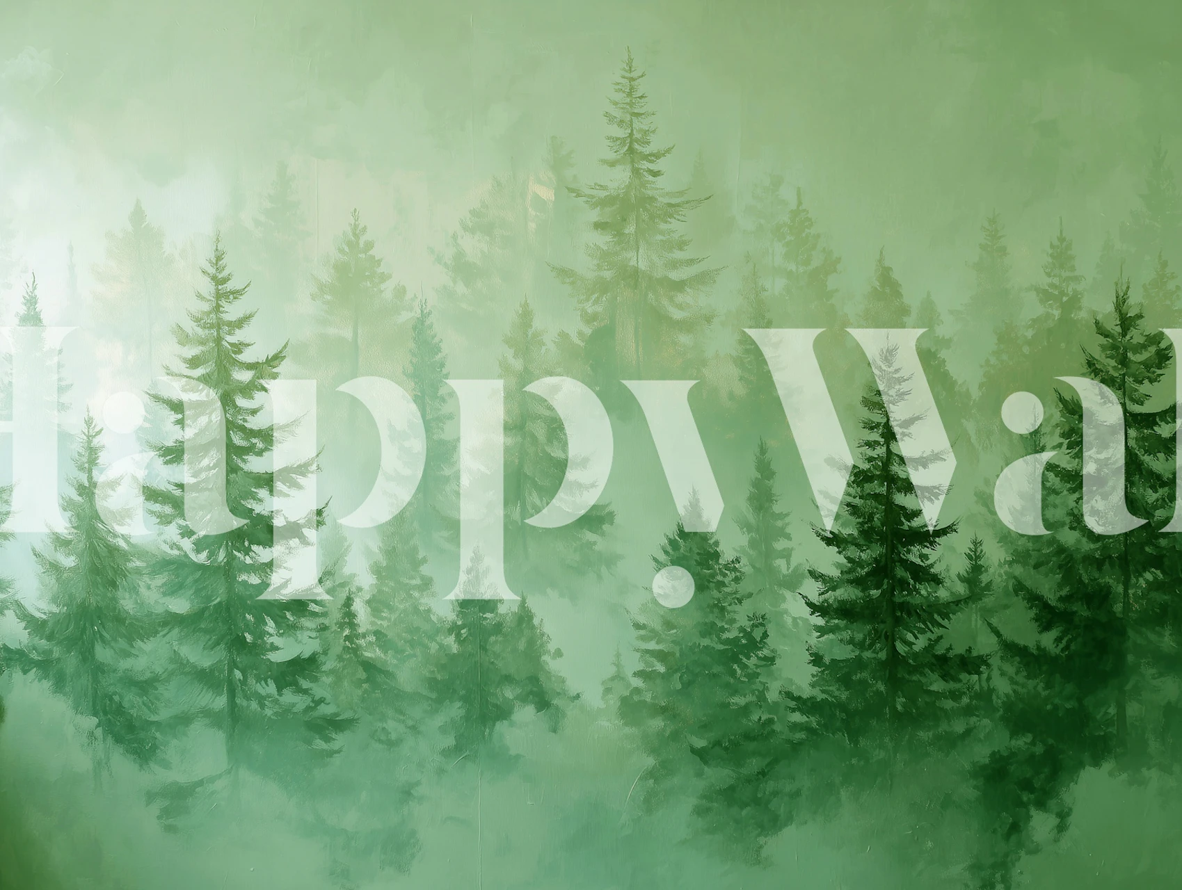 Green misty forest wallpaper in a living room