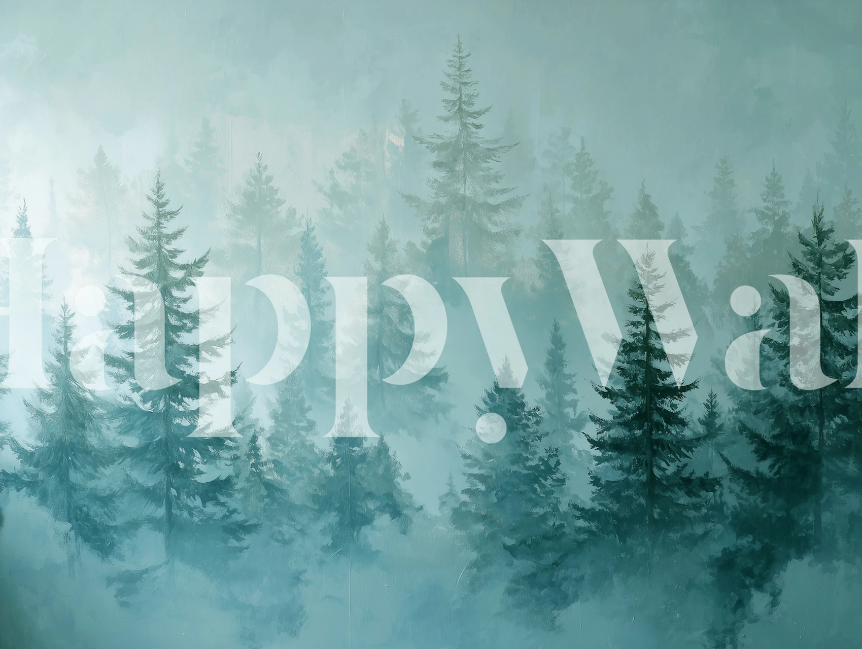 Misty teal forest wallpaper in a room
