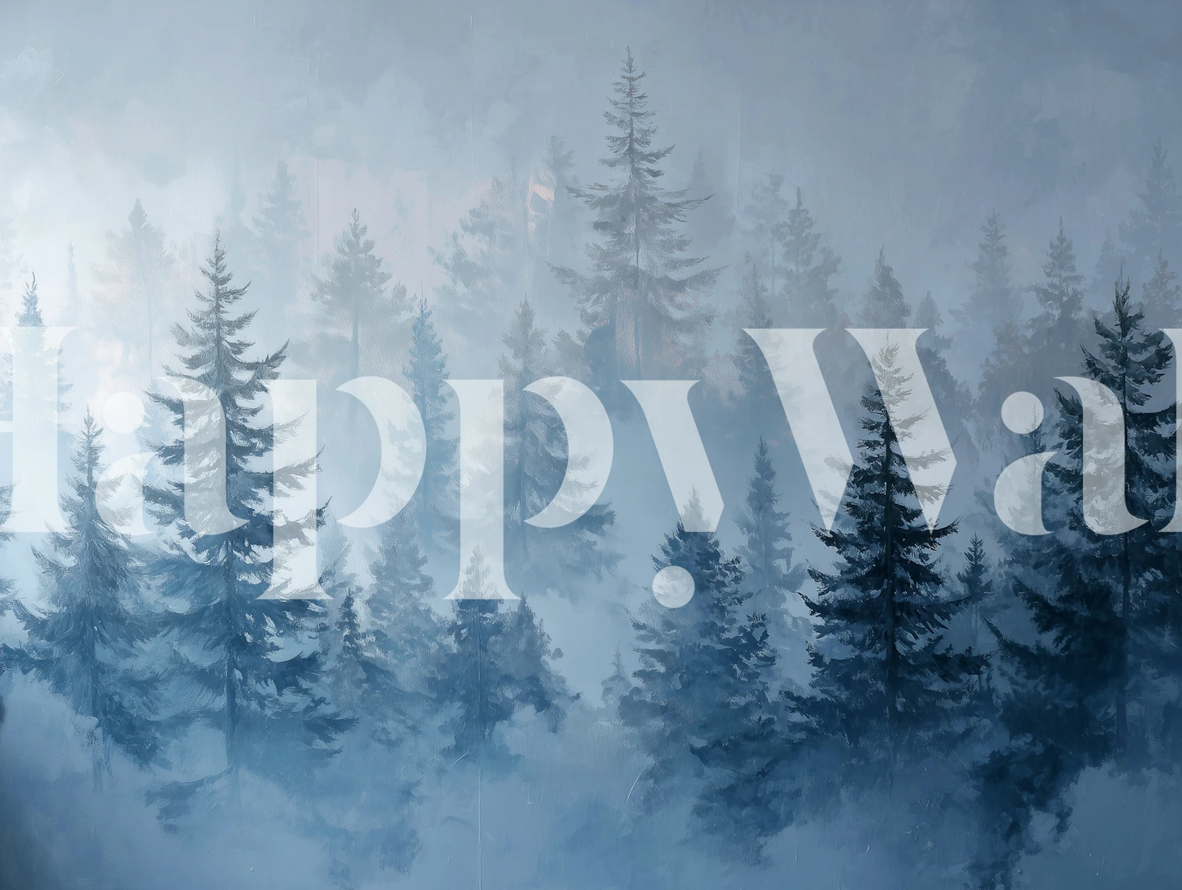 Blue misty forest wallpaper in a room