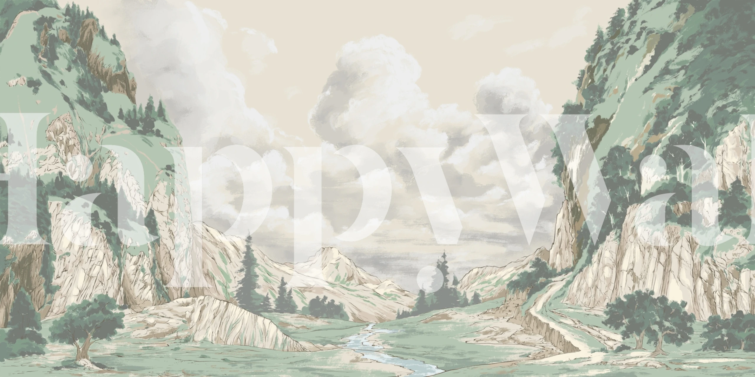 Emerald mountain wallpaper in a room