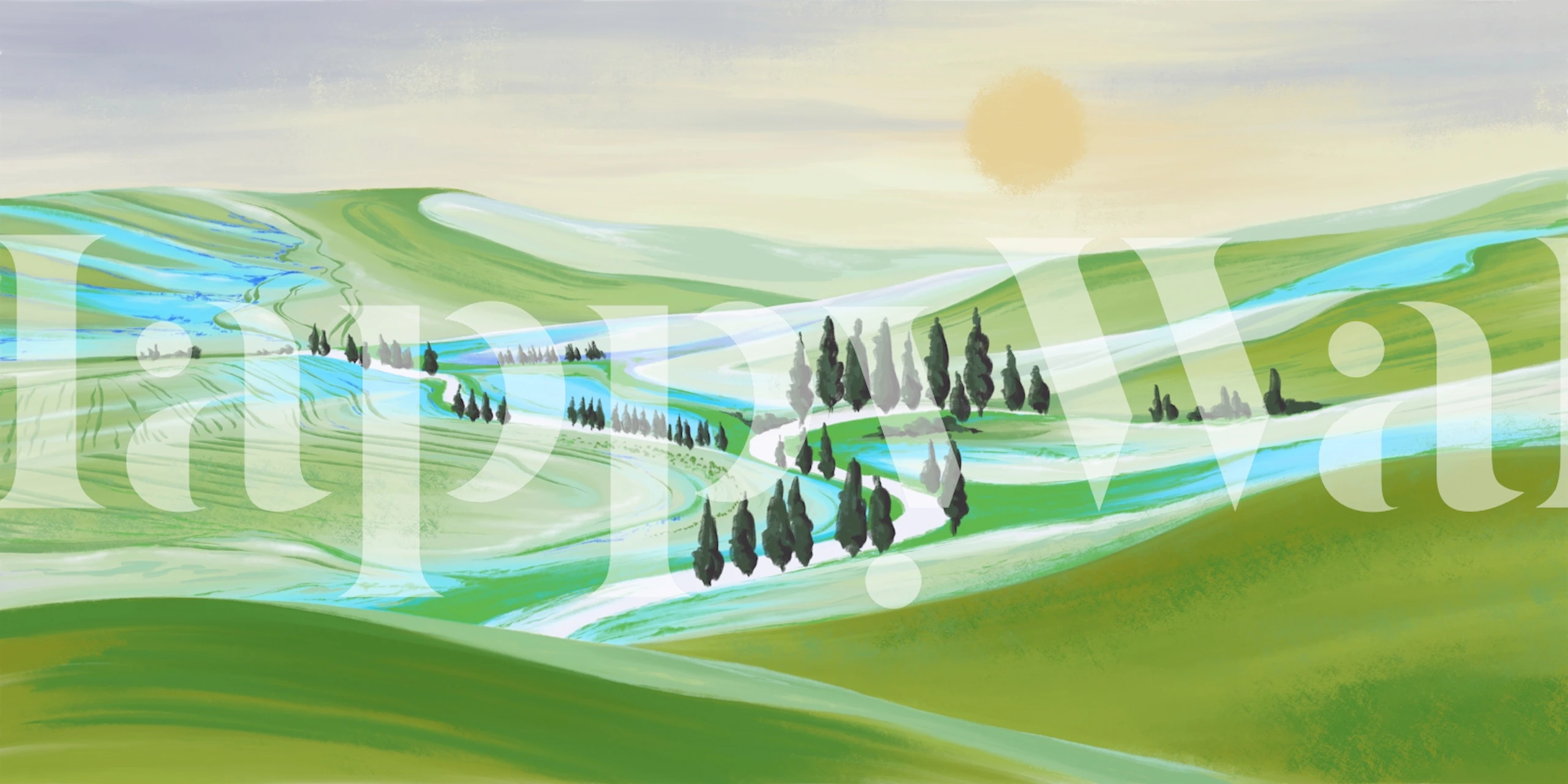 Rolling hills wallpaper in a bright room