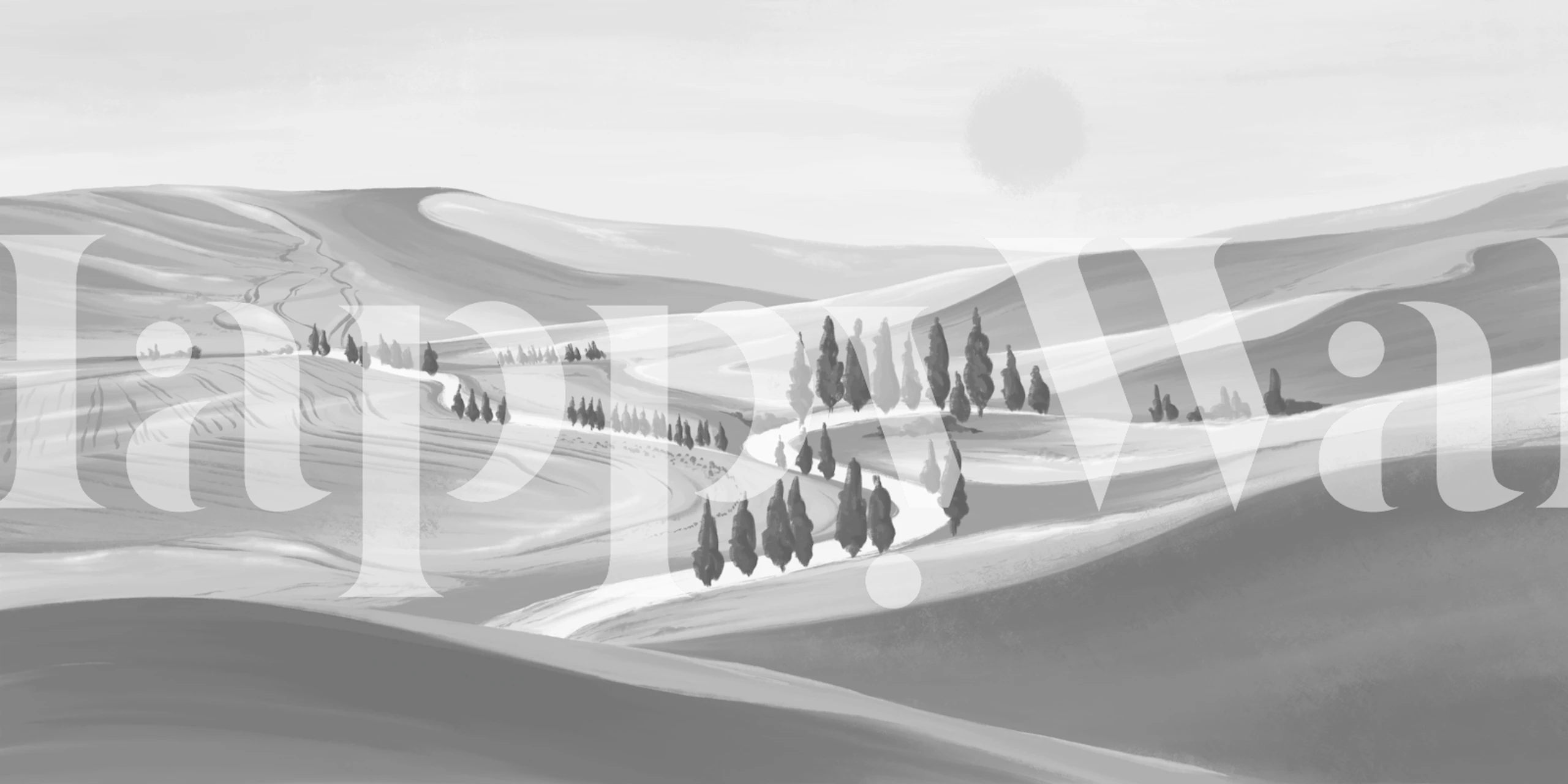 Monochrome landscape wallpaper in a modern room