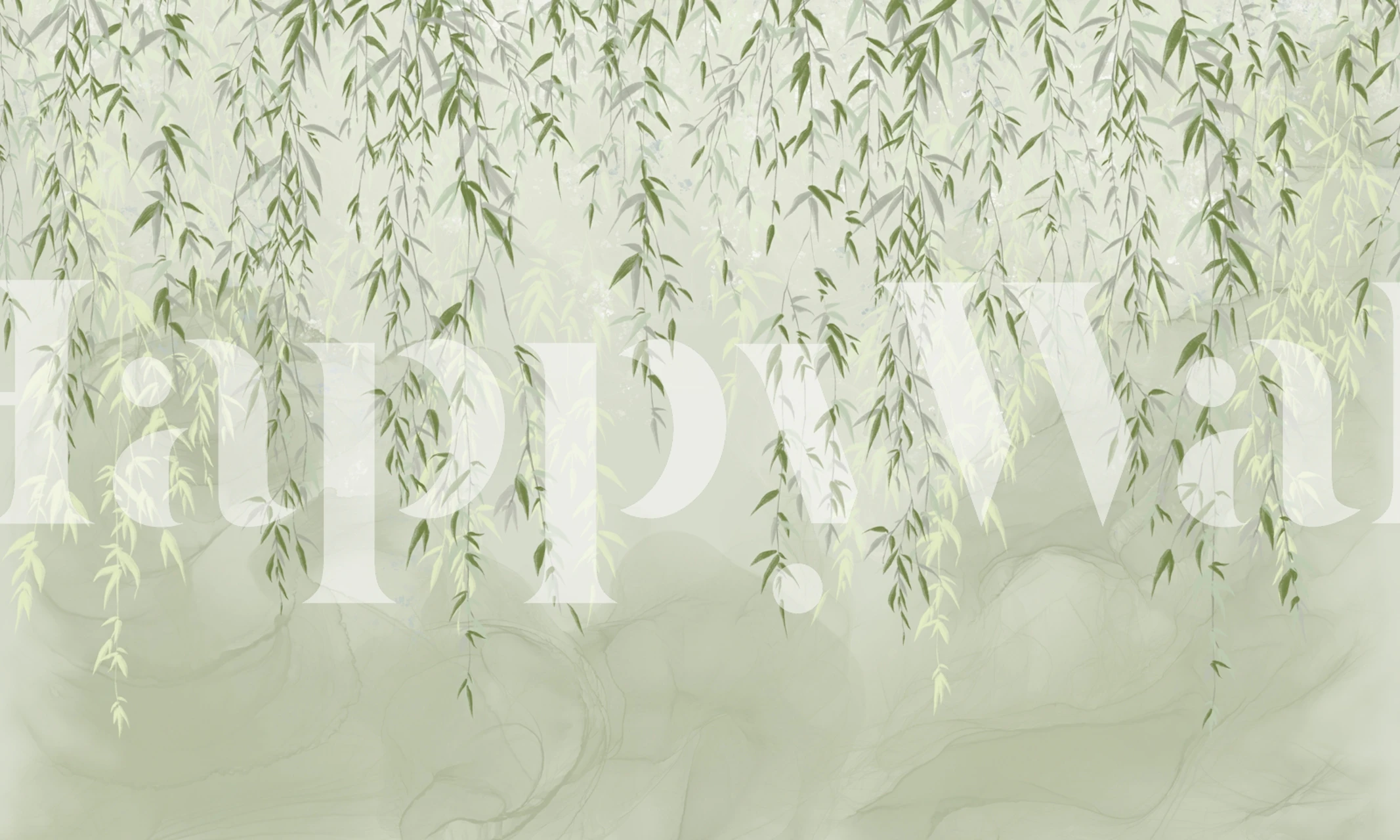 Green willow wallpaper in a soft room