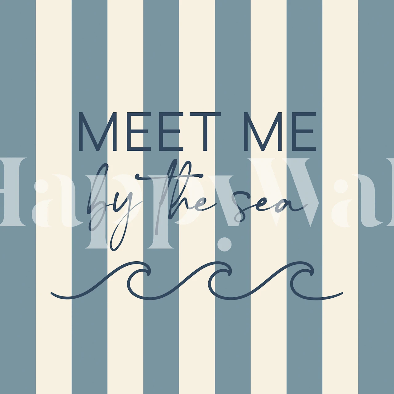Blue striped seaside quote wallpaper in a room
