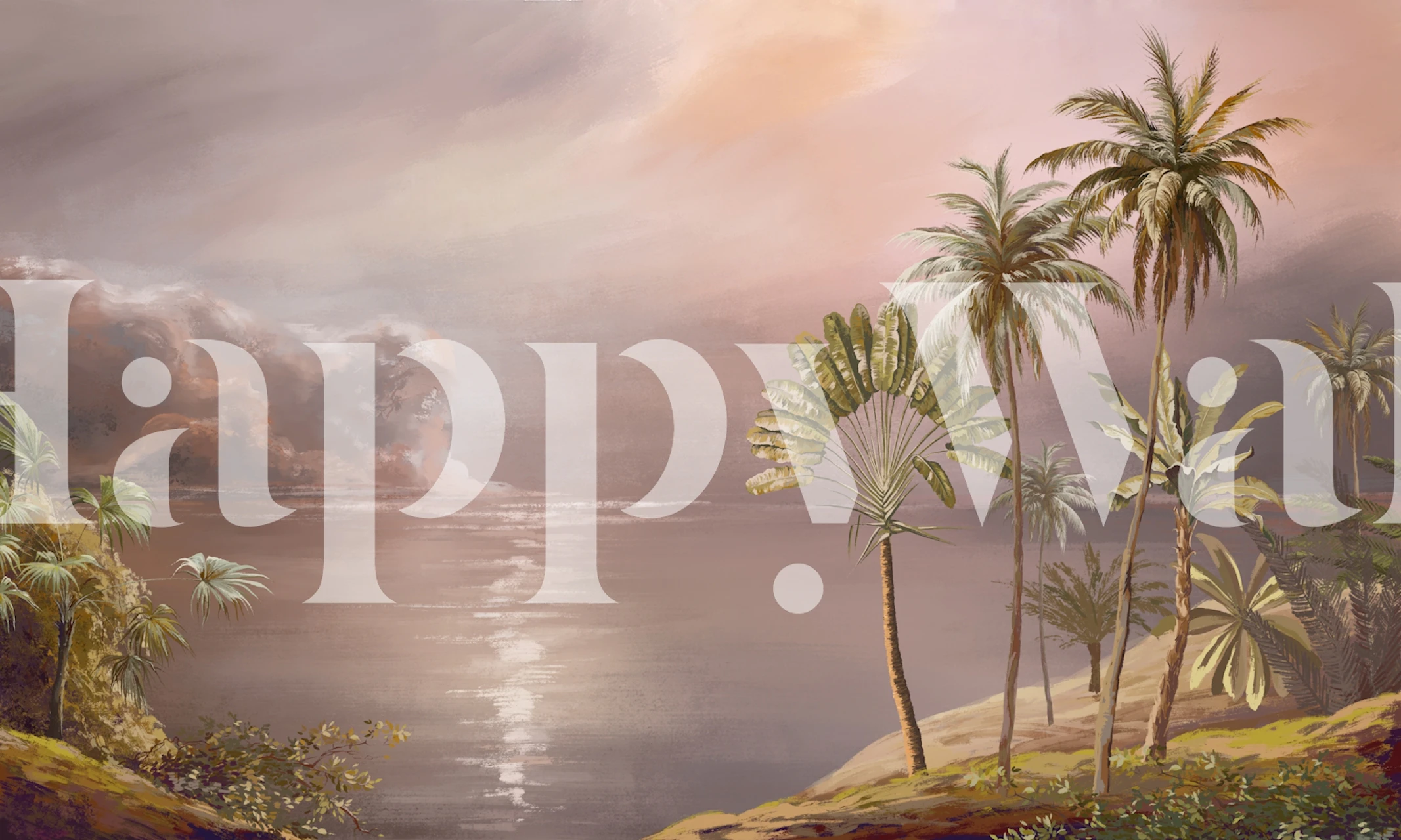 Tropical coast wallpaper in a soft pastel room
