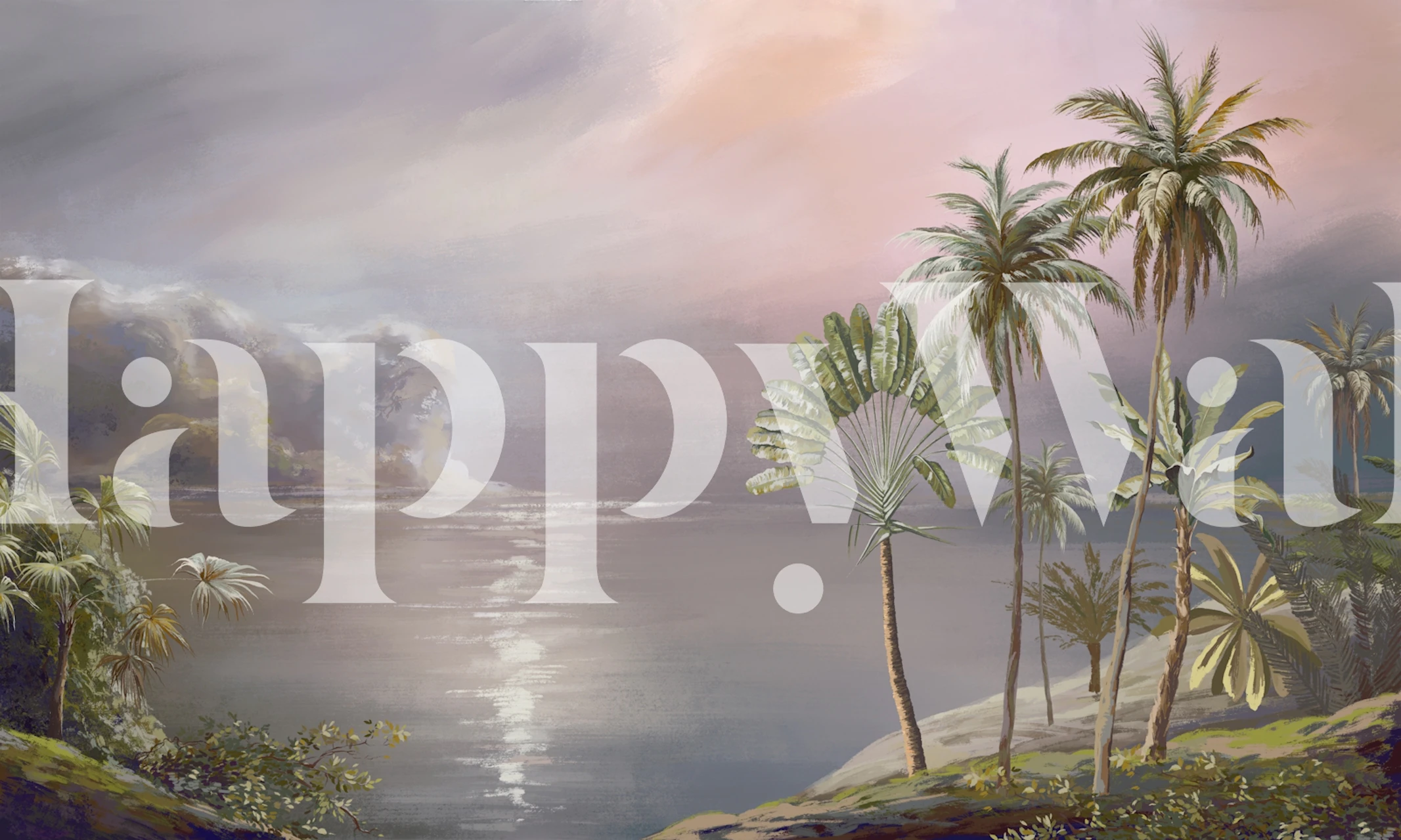 Tropical palm wallpaper in a calm coastal room