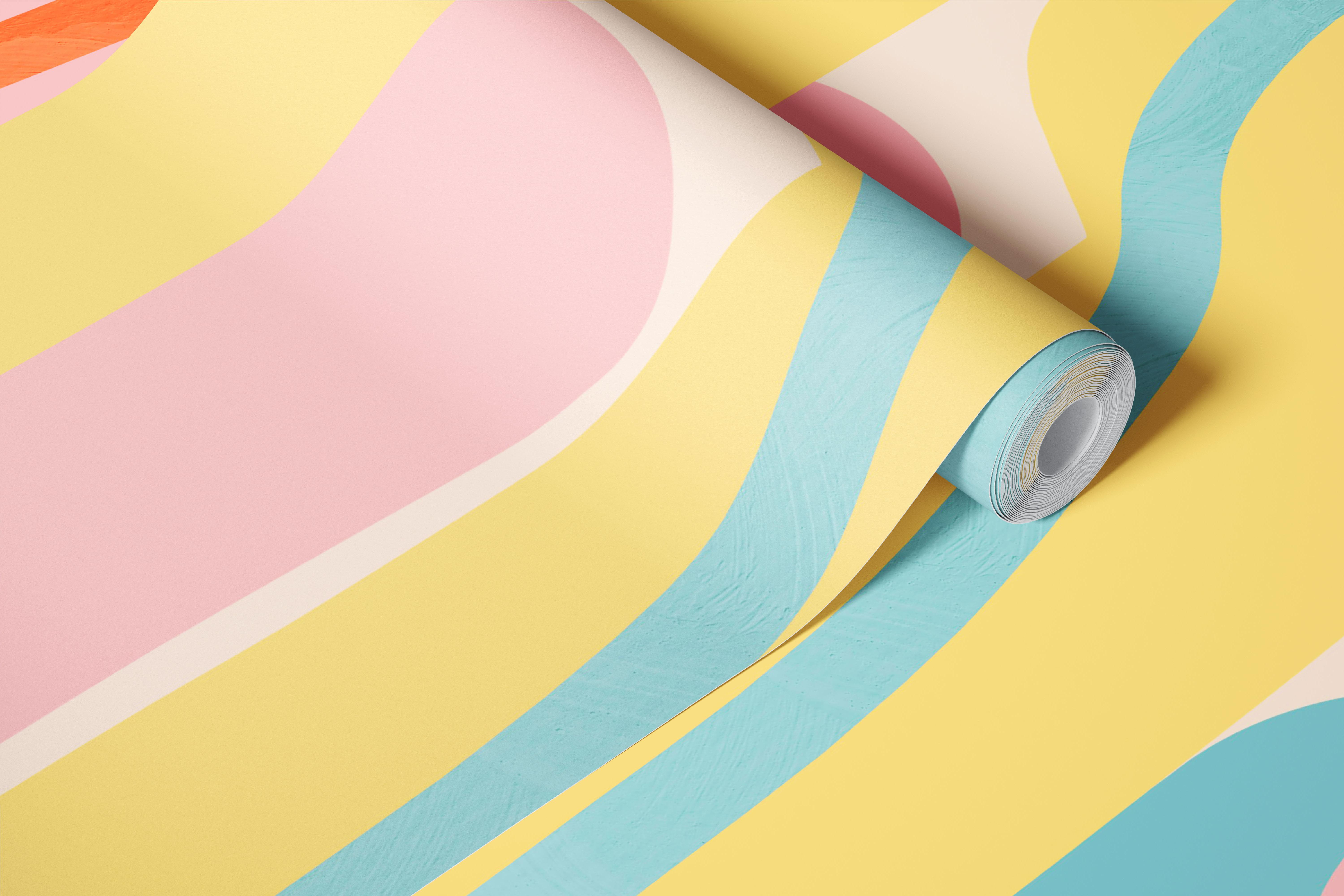 Retro wave stripe wallpaper in pastel room