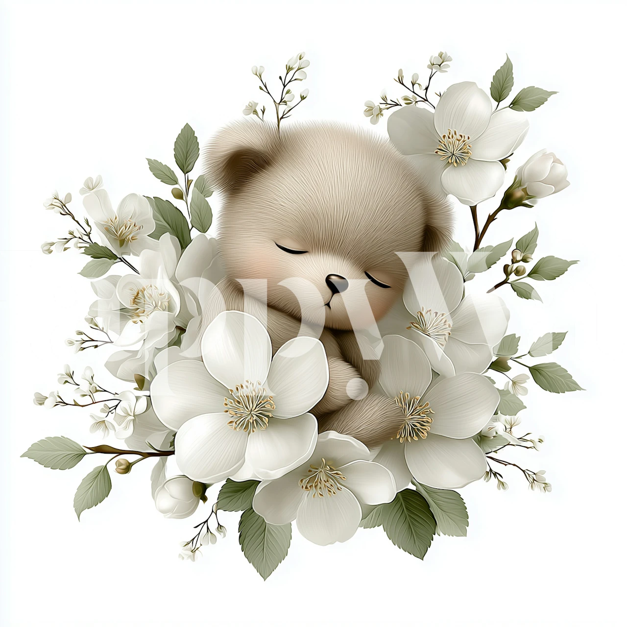 Sleeping teddy bear wallpaper in nursery room
