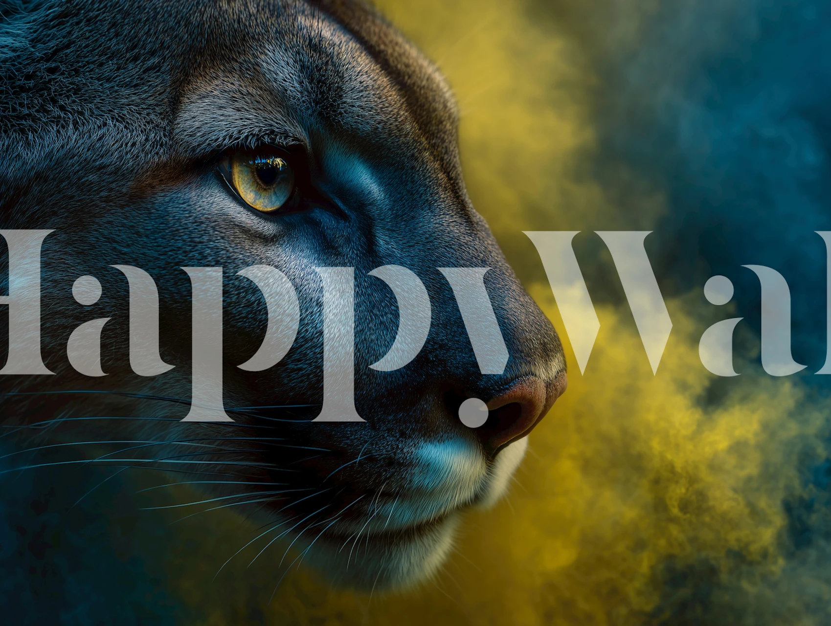 Wild cat wallpaper in room with moody blue tones