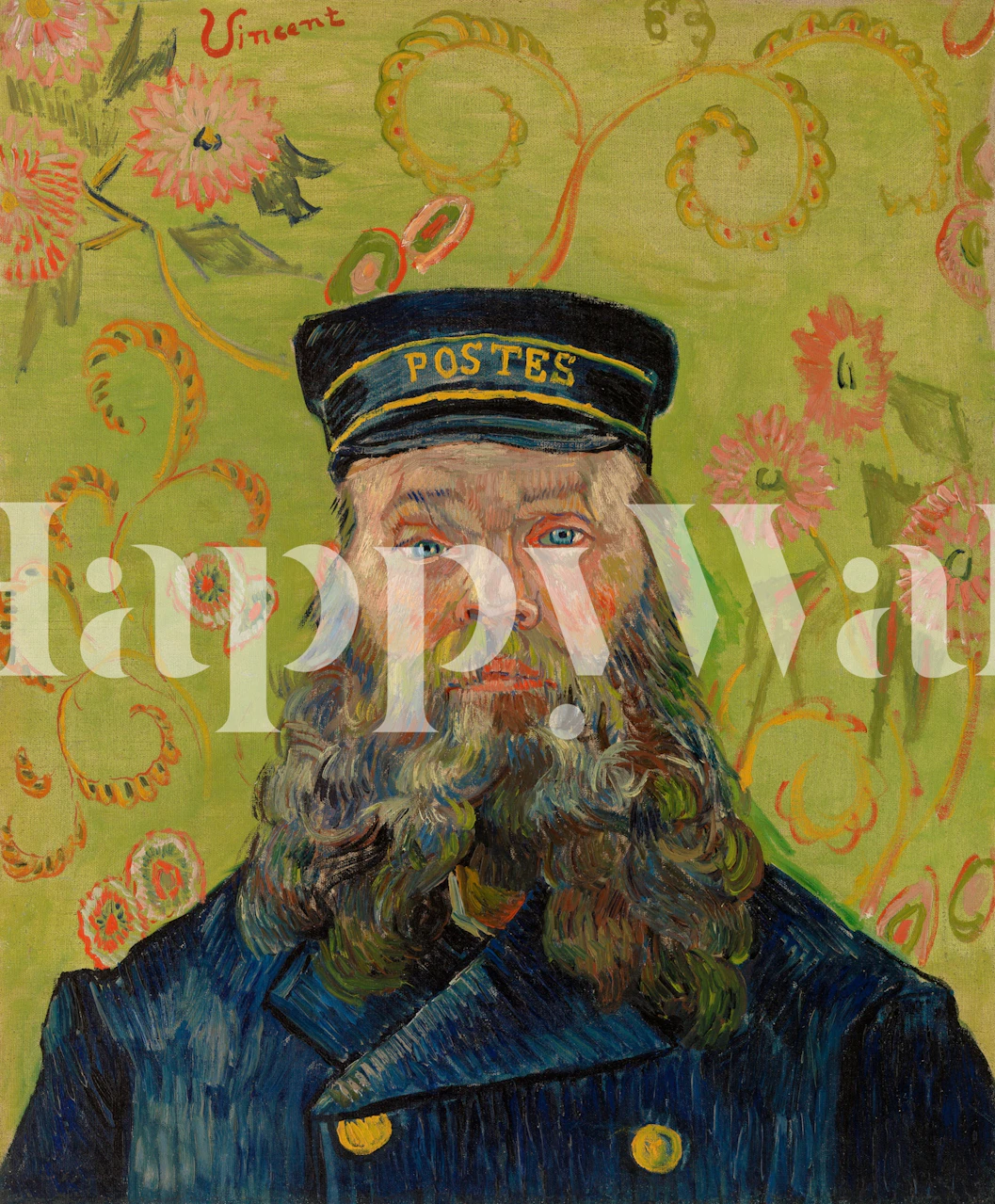 Postman portrait wallpaper in a styled room