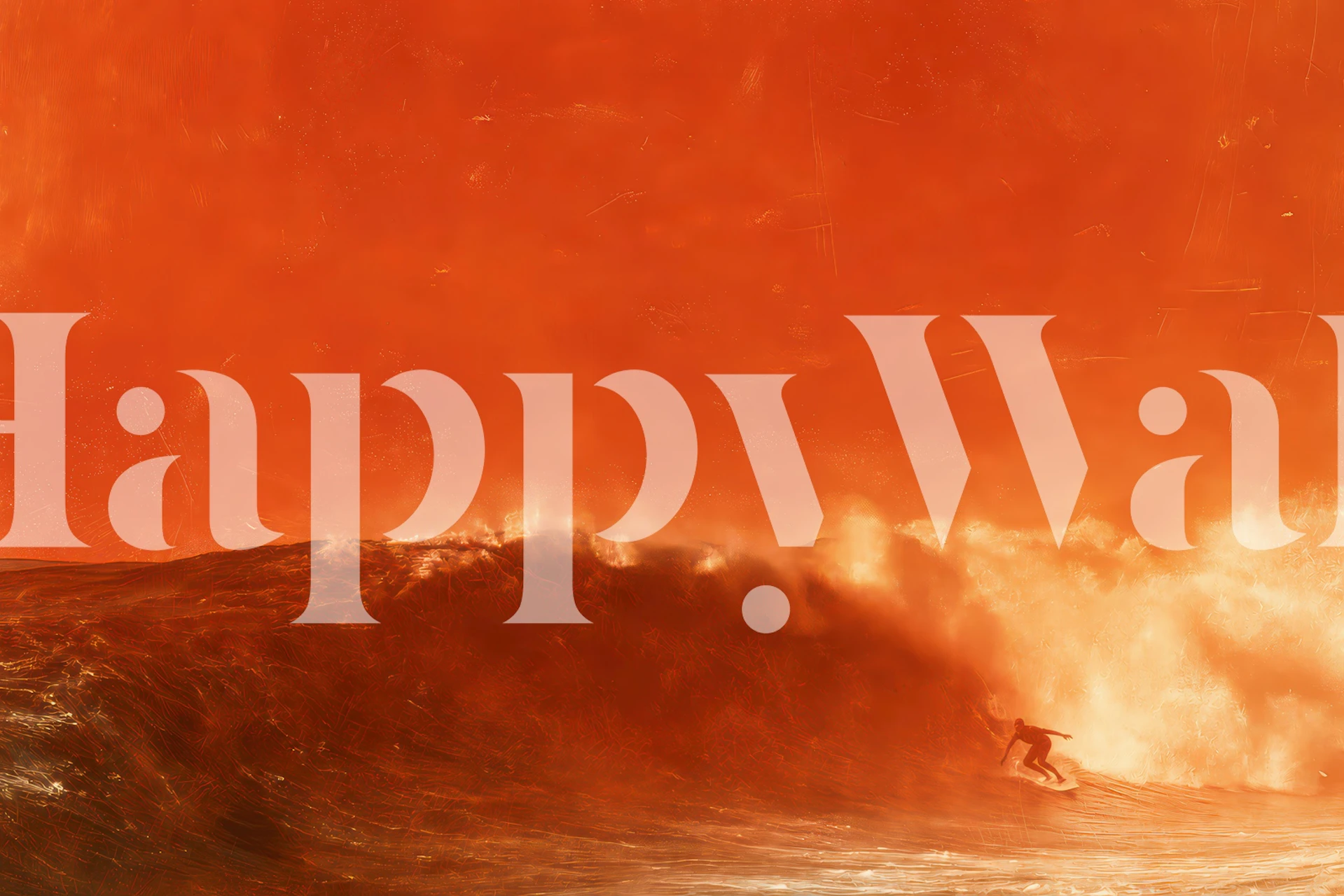 Orange wave wallpaper in room with surfer