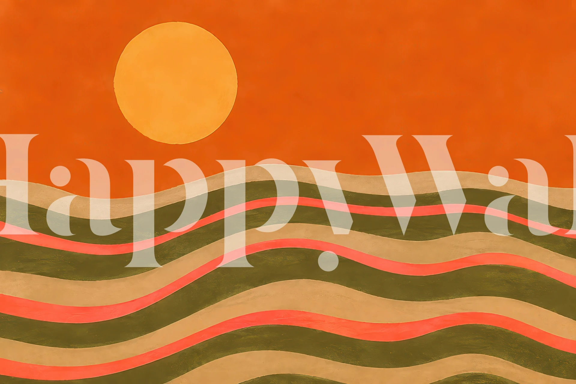 Golden sun and rolling waves wallpaper in a room