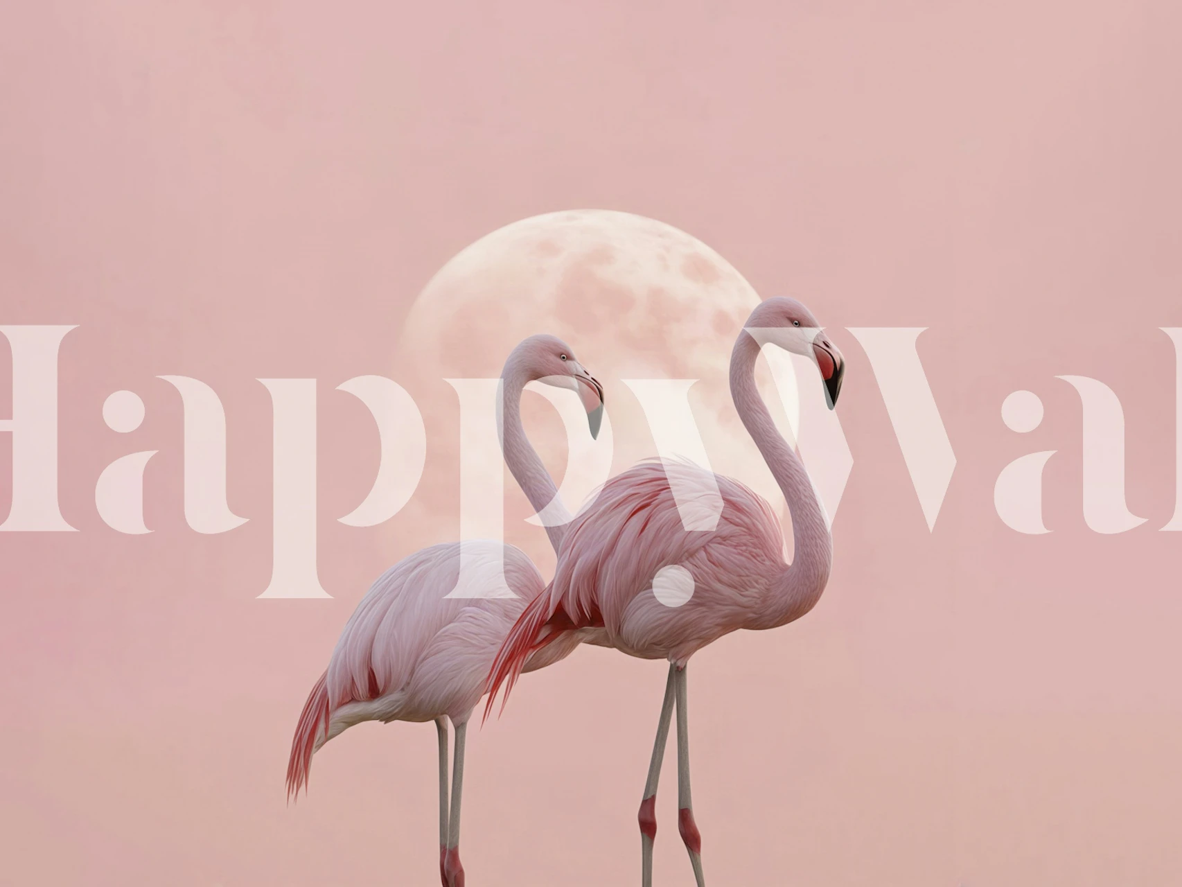 Pink flamingo wallpaper in soft pink room