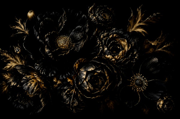 Dramatic Vintage Midnight Black Gold Florals